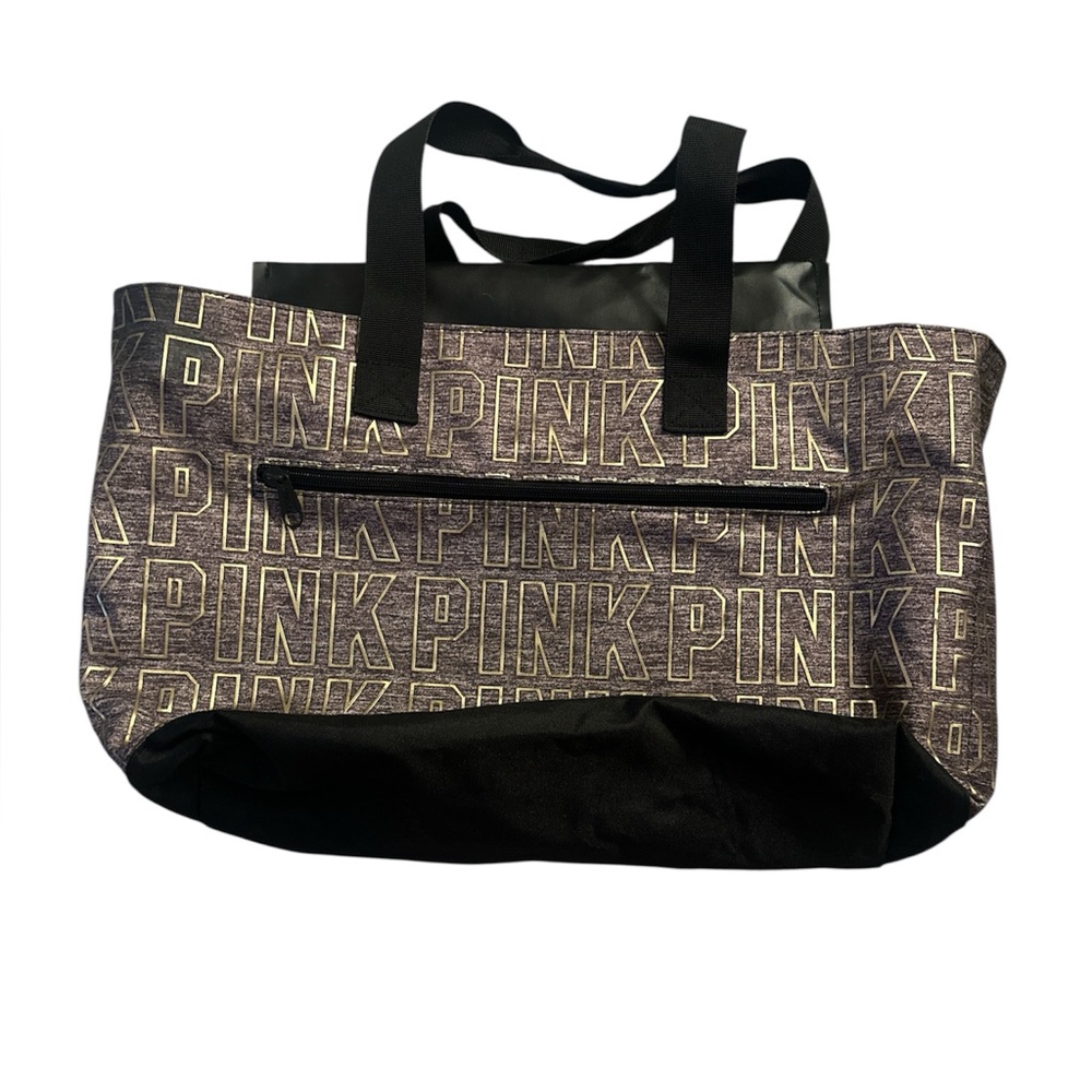 Victoria’s secret PINK tote bag Gray Gold letters Large Beach Gym Bag. Pre-Owned